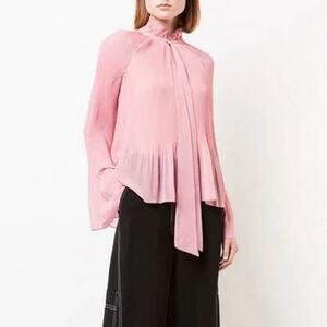 Derek Lam 10 Crosby rose pink long sleeve pleated with ties top blouse size 2